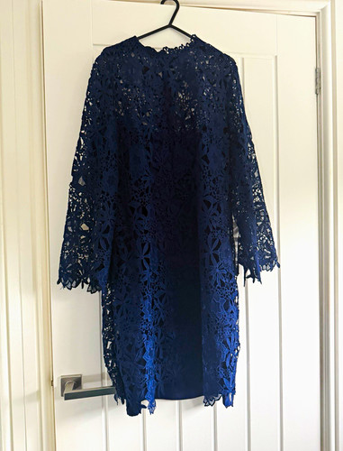 Navy floral lace shift - shift, dress