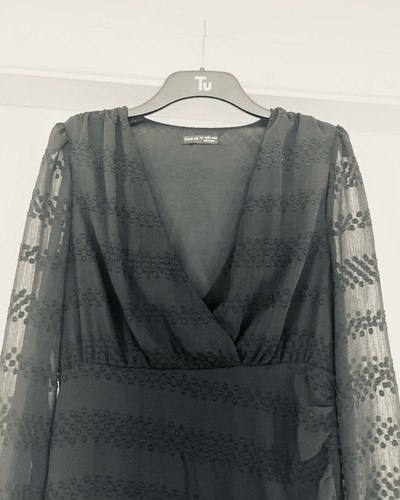 Black sheer sleeve dress - black,