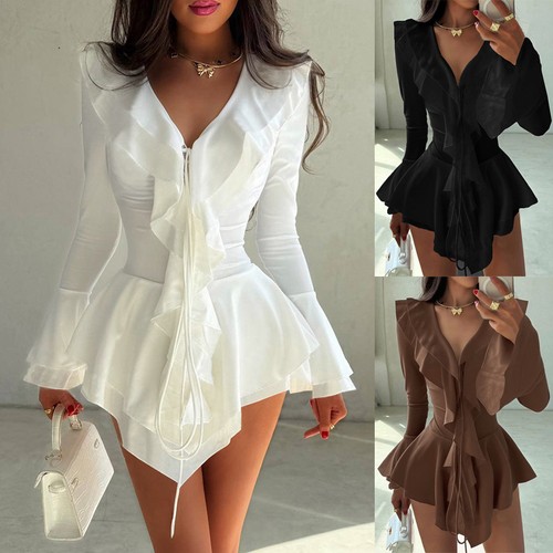 Womens long sleeves ruffle - womens,