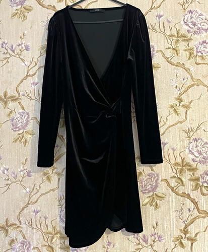 Black velvet wrap dress - dress, v-neck