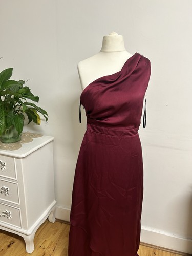 Burgundy satin one shoulder - burgundy,