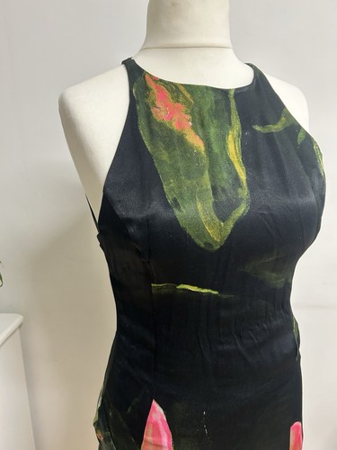 Black pink floral satin - black, maxi